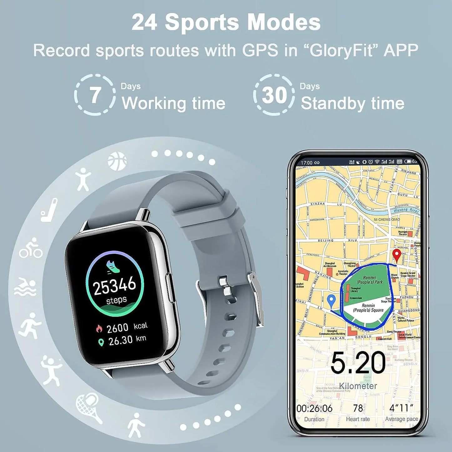 Nerunsa Smart Watch Fitness Tracker With Heart Rate Monitor