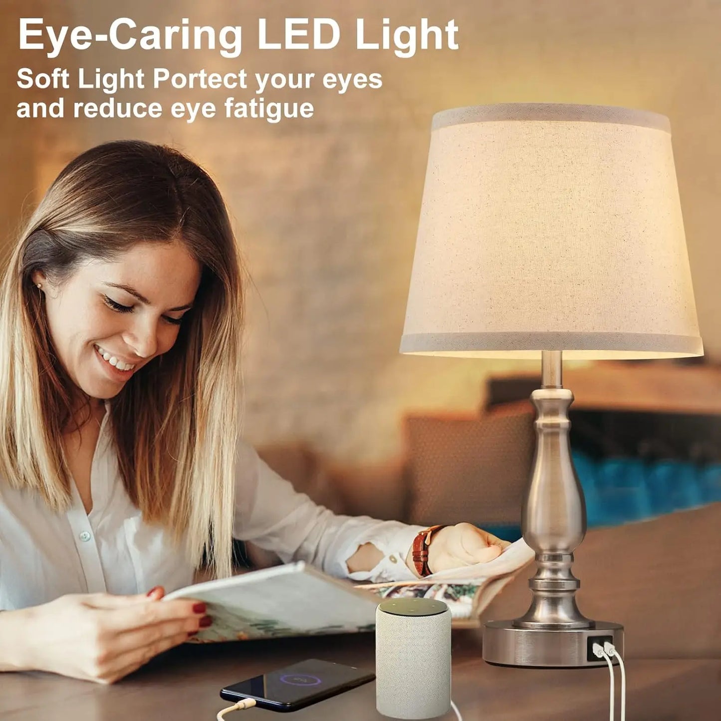 Set Of 2 Dimmable Bedside Lamps With USB Ports Included