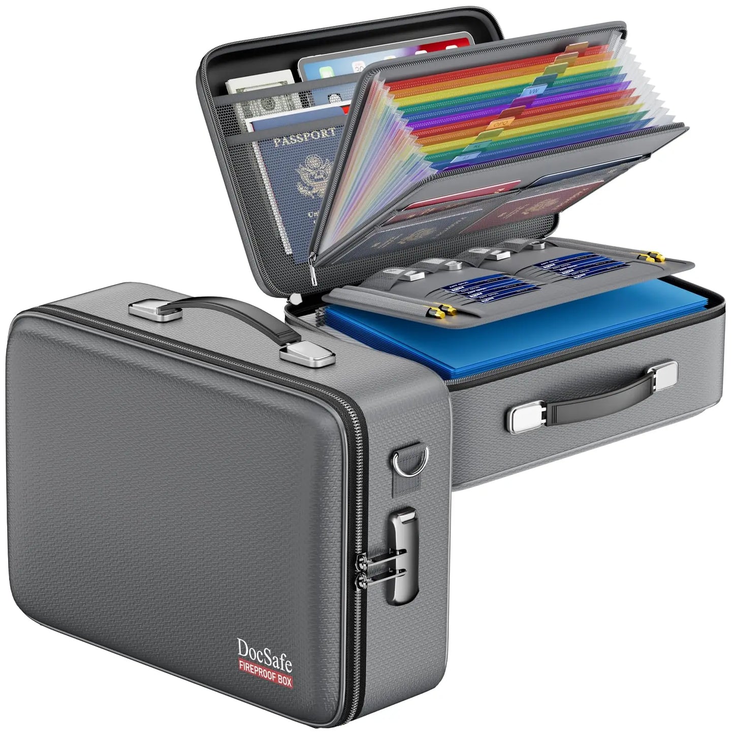 Fireproof Document Box With Lock Hard Case Water Resistant Home Office Travel