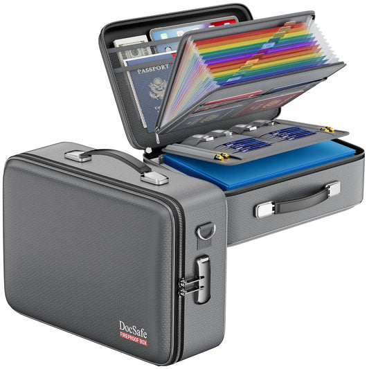 Fireproof Document Box With Lock Hard Case Water Resistant Home Office Travel
