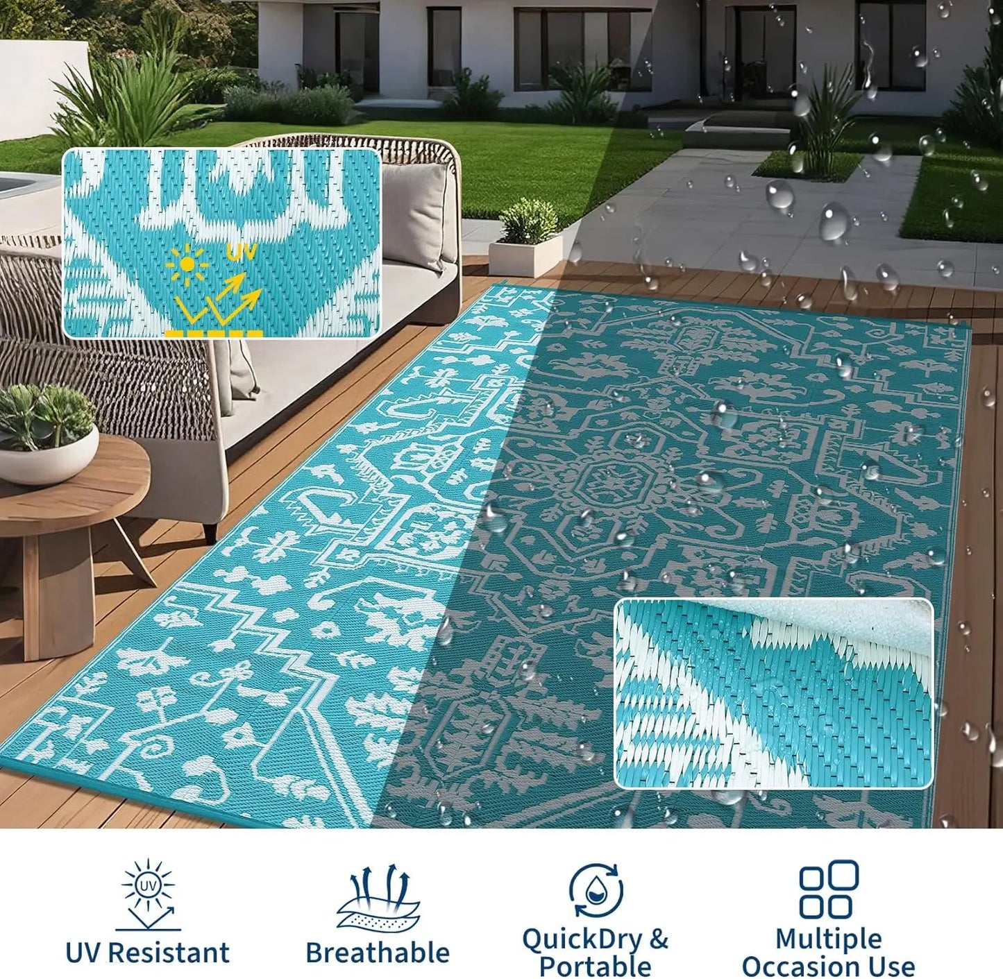 TWISTER.CK Waterproof Outdoor Area Rug Stain Resistant Patio Mat
