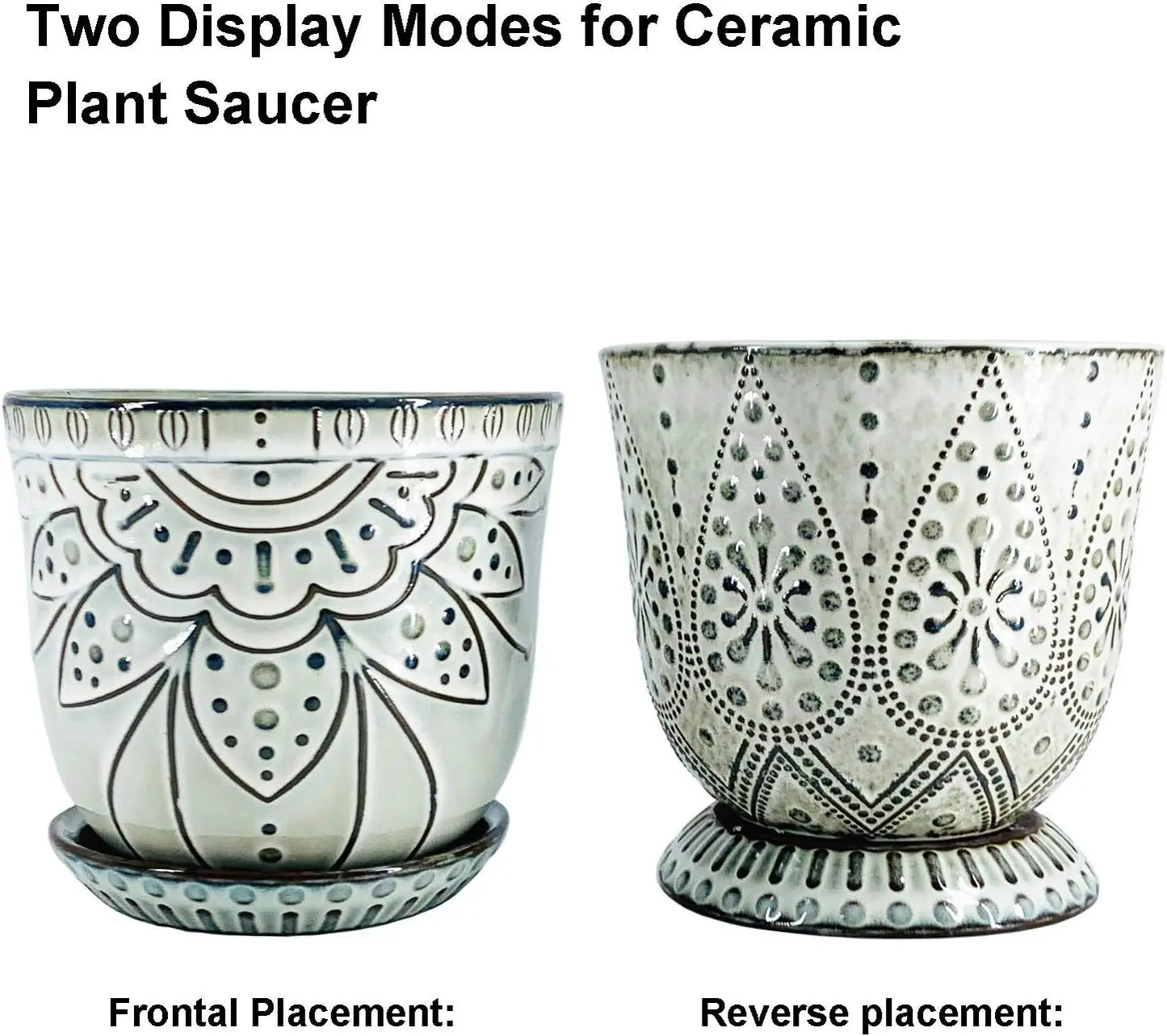 Ceramic Planter Set Of 2 With Drainage Holes And Saucers