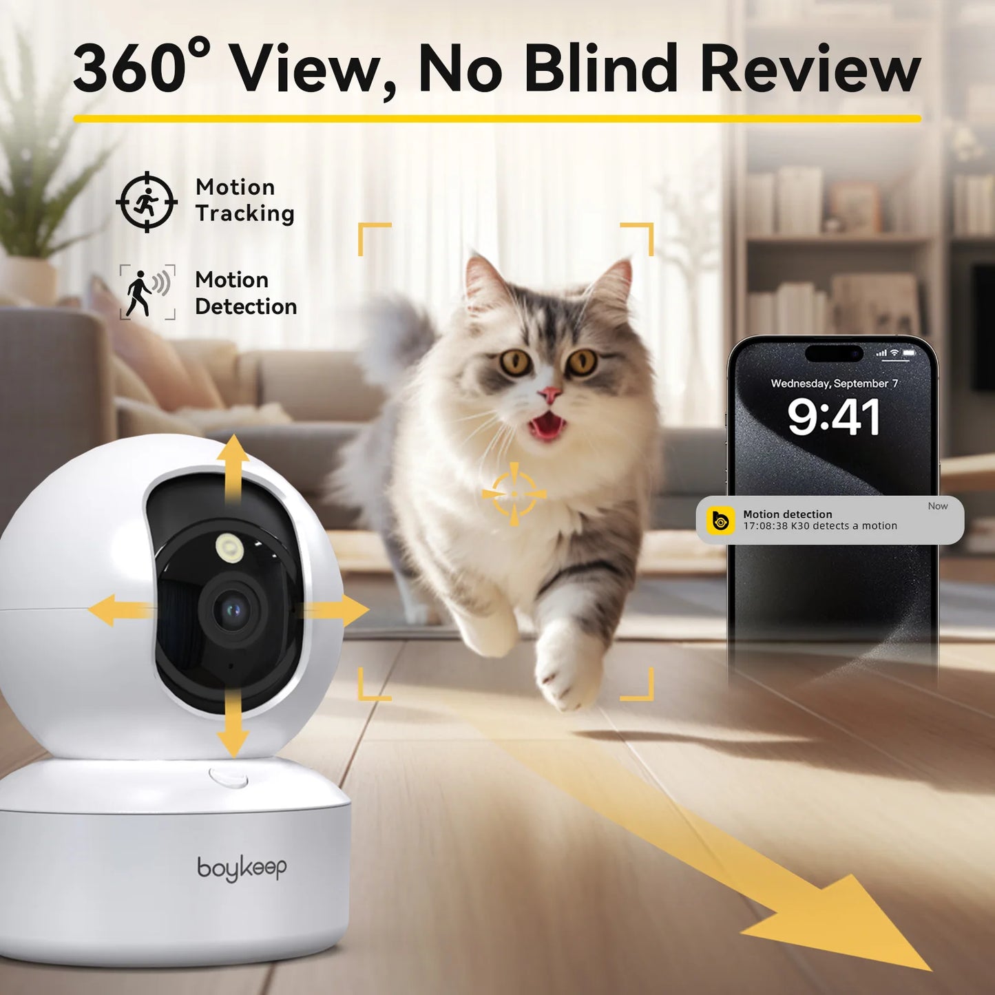 BoyKeep 2K Indoor Security Camera Pan Tilt Two Way Audio