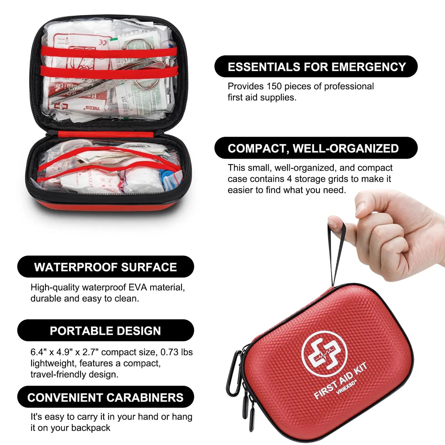 150-Piece Mini First Aid Kit Waterproof Hard Shell Home Car