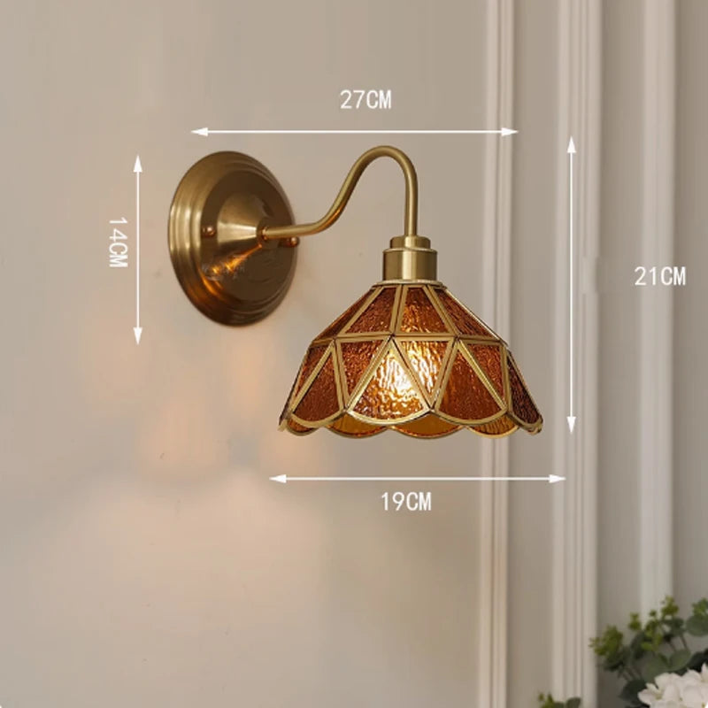 New Retro Copper Tiffany Wall Lamp Simple Reading Light Hanging Villa Bedroom Corridor Living Room Decorative Light Chandeliers