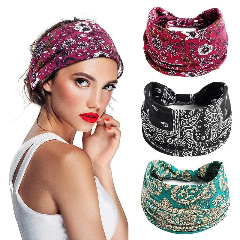 Bohemian Yoga Hairpie Sweat Absorbing Elastic Cotton Headband For Women