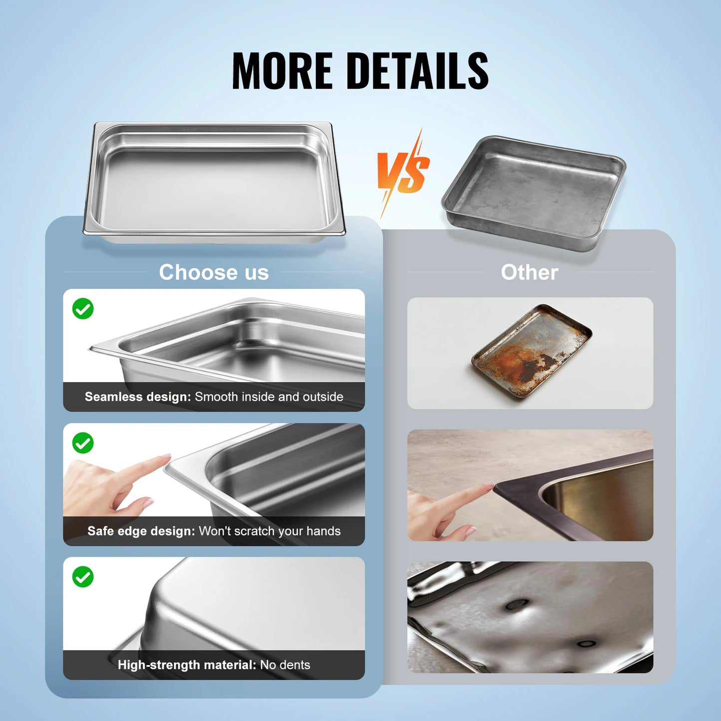 VEVOR Buffet Chafing Dishes Stainless Steel Gastronorm Steam Table Pans