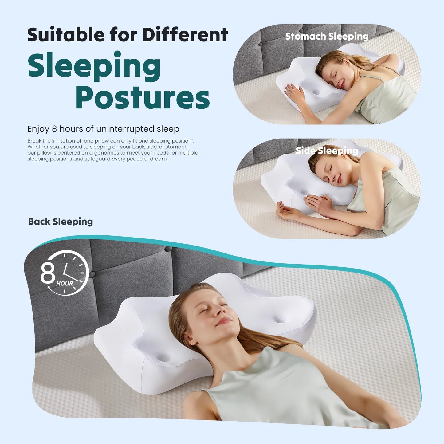 JHK 24" Largex15.4" Wide Ergonomic Cervical Neck Pillow Memory Foam Pillow with Cooling Pillowcase Cervical Contour Pillows