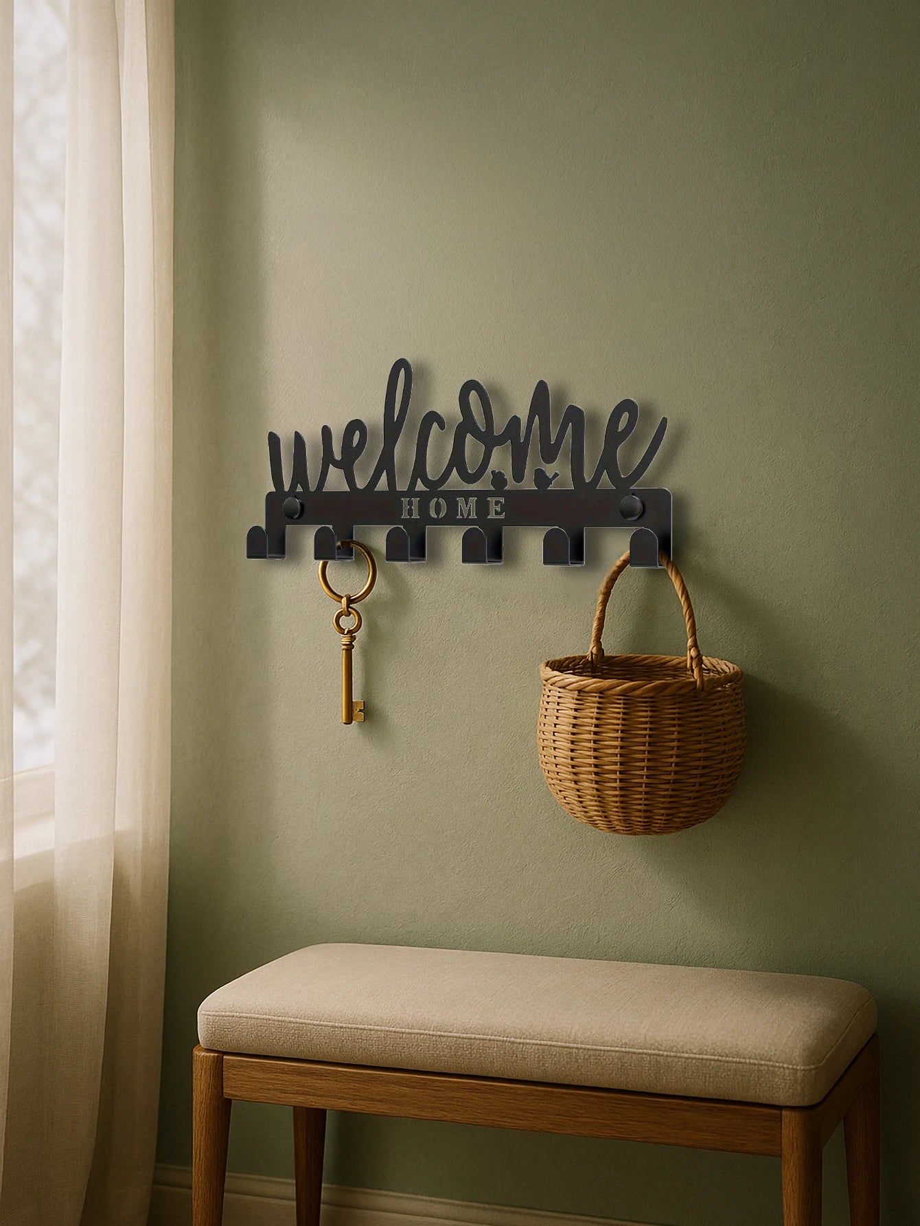 Elegant Welcome Key Holder With 8 Hooks Wall Organizer