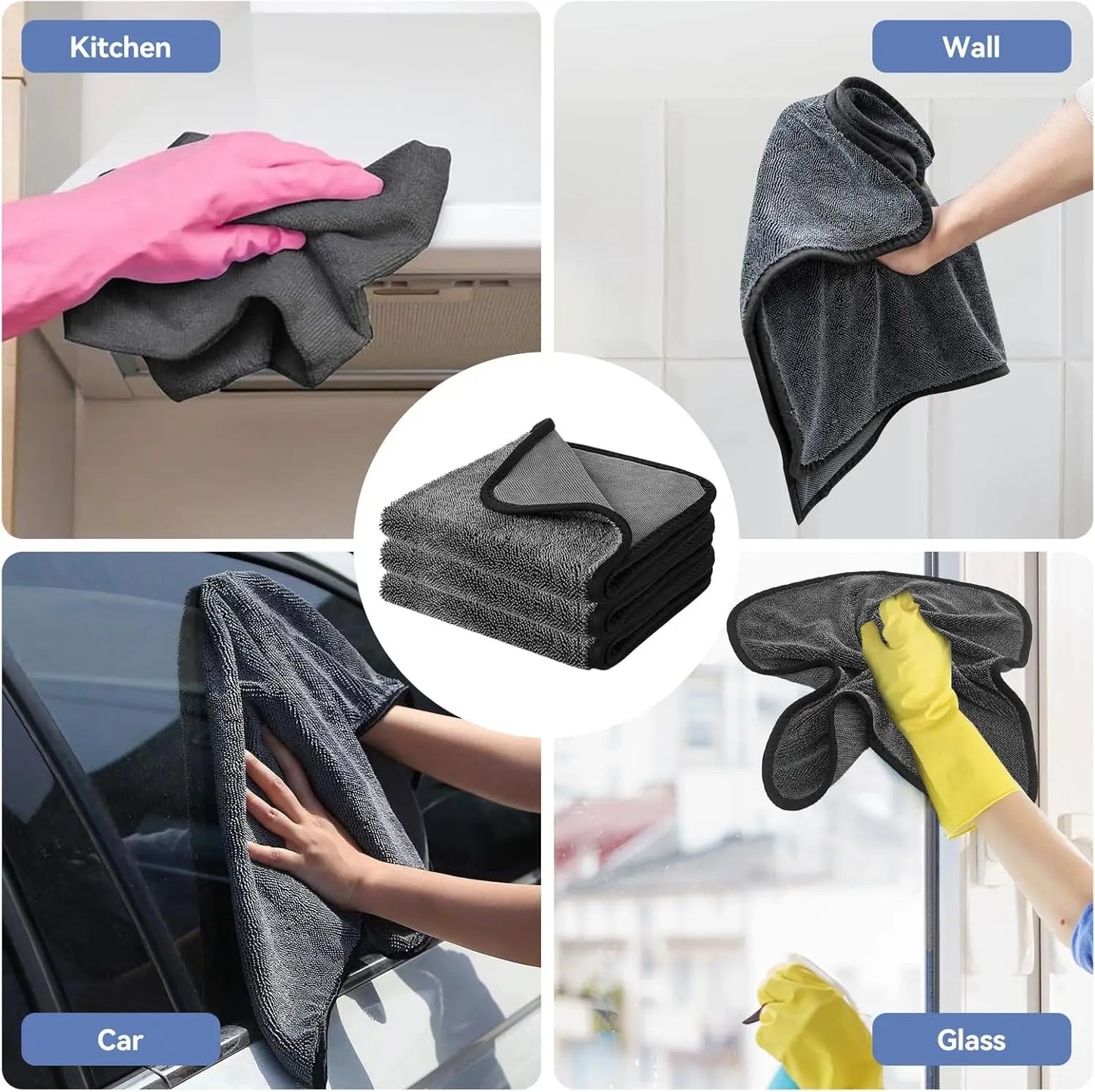 3 Pack Microfiber Cleaning Cloths For Windows Bathroom Home