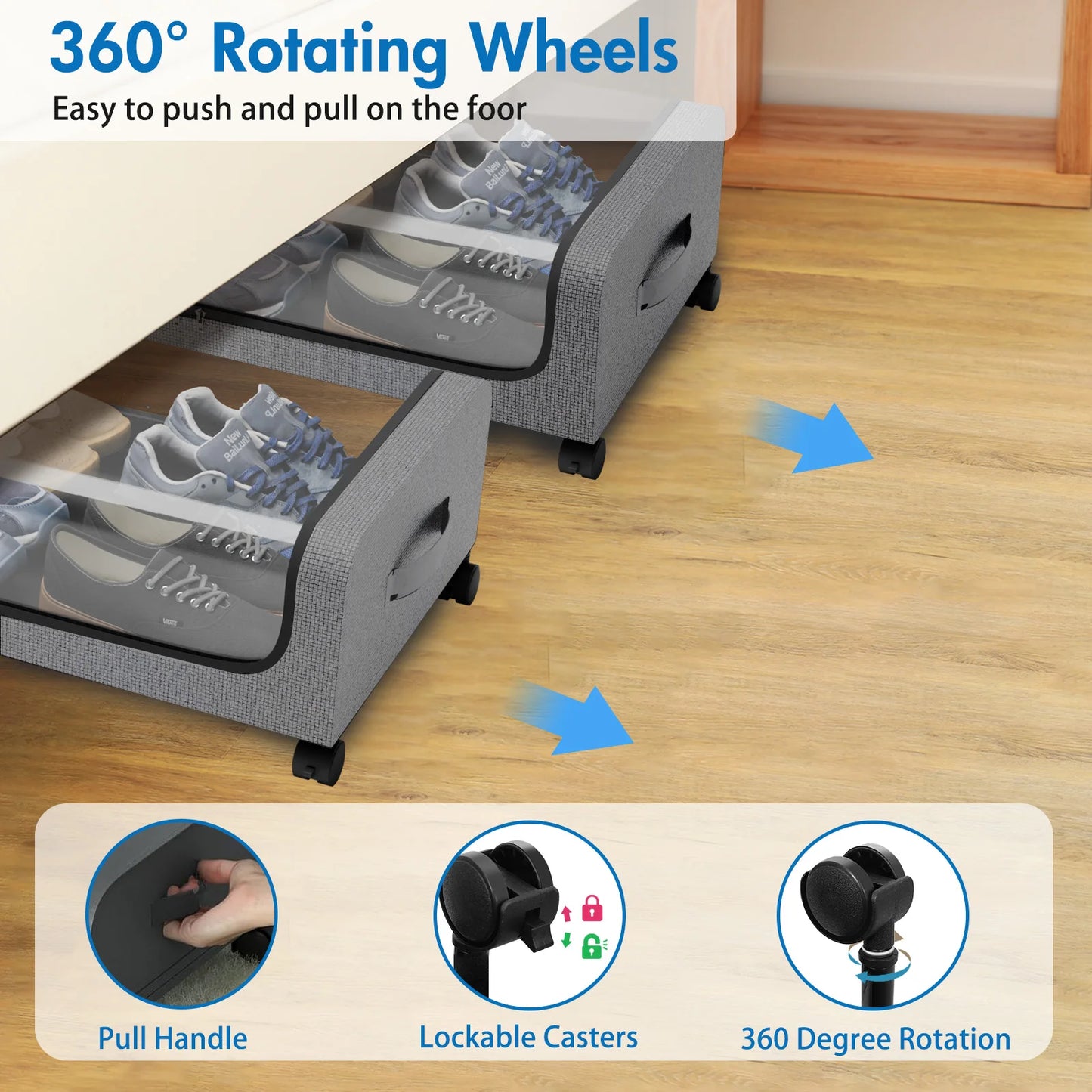 NONECN 2Pack Bed Storage Box With Wheels Large Capacity Clothes Shoes