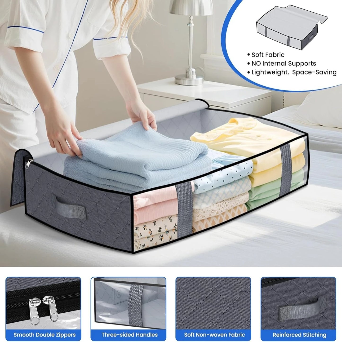 Under Bed Storage Containers Set for Bedding and Shoe Organization