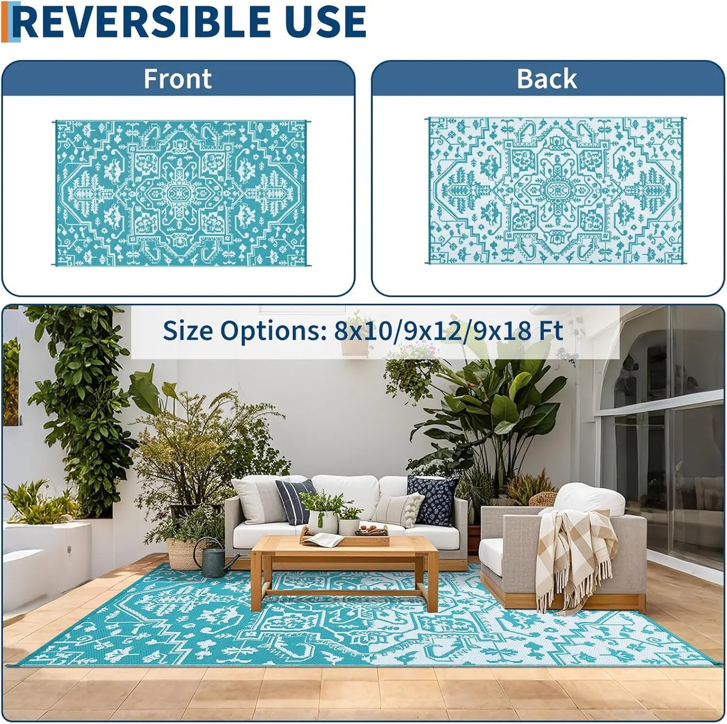 TWISTER.CK Waterproof Outdoor Area Rug Stain Resistant Patio Mat