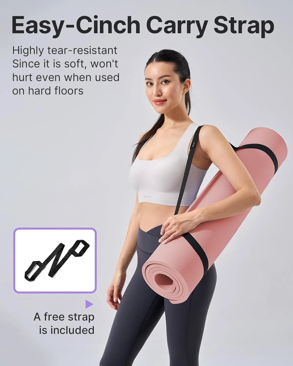 Yoga Mat, Extra Thick TPE Exercise Mat 1/2 inch, Non-Slip Workout Mat for Yoga Pilates Fitness with Strap