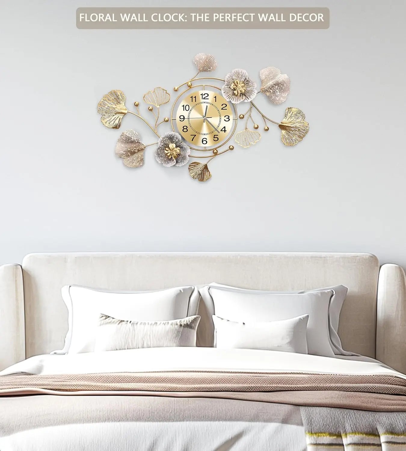 Silent Wall Clock With Retro Ginkgo Leaf 3D Art Decor