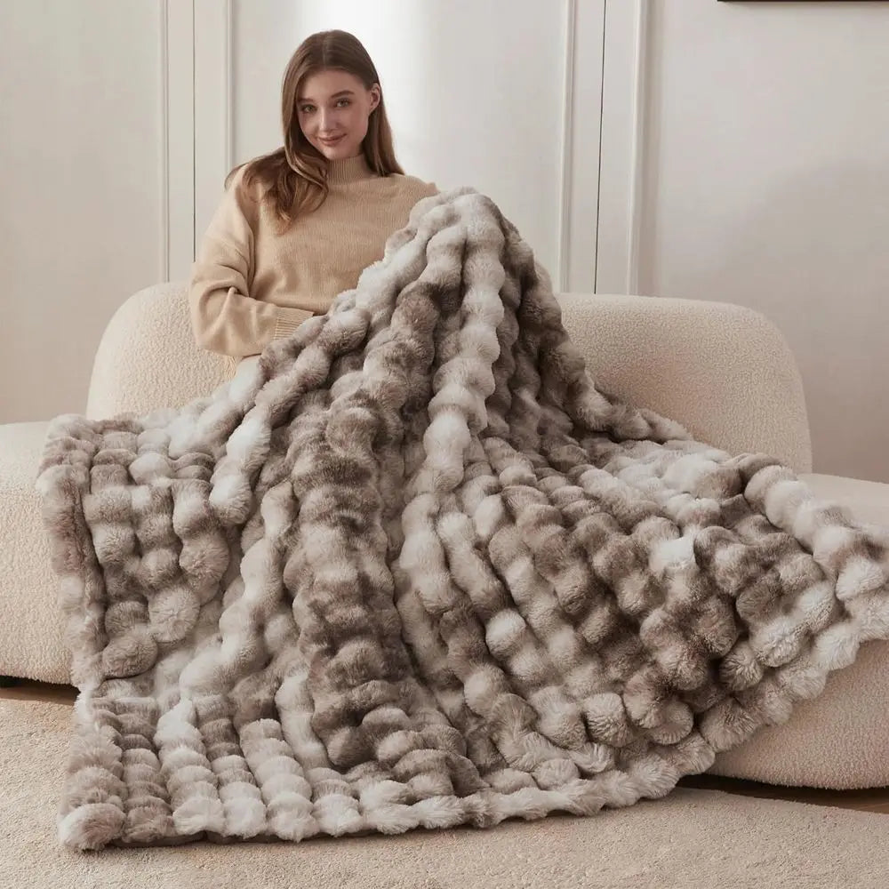 Throw Blanket or Couch, Cozy Spot and Plush Rabbit, Bubble Blanket or Sofa Bedroom Living Room, 50x60 Inches Tie Dye Brown