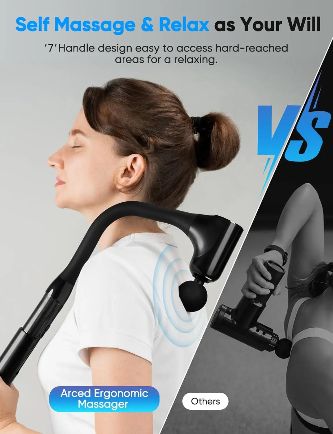 Deep Tissue Massage Gun with Extended Handle, 12MM Percussion for Neck/Foot/Leg/Shoulder Pain Relief, Adjustable Speed & 4 Heads