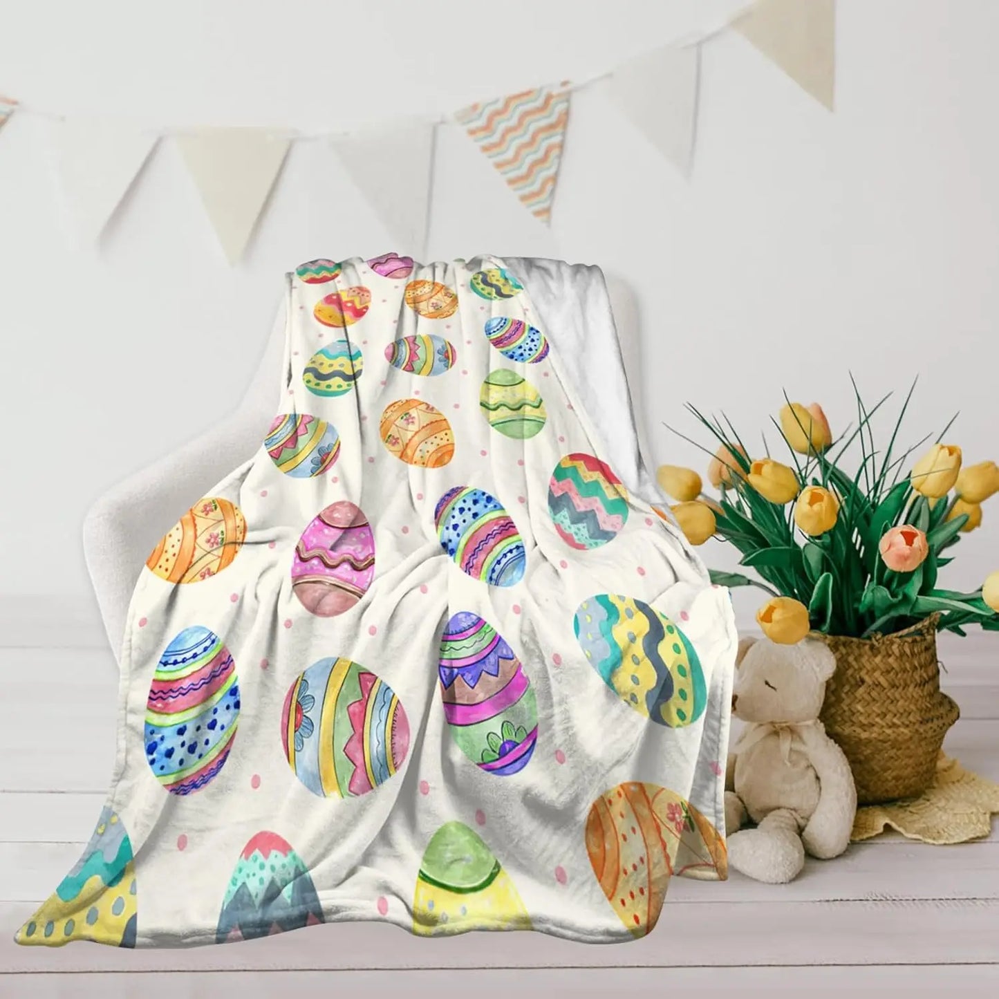 Easter Egg Throw Blanket Fleece Lightweight For Couch