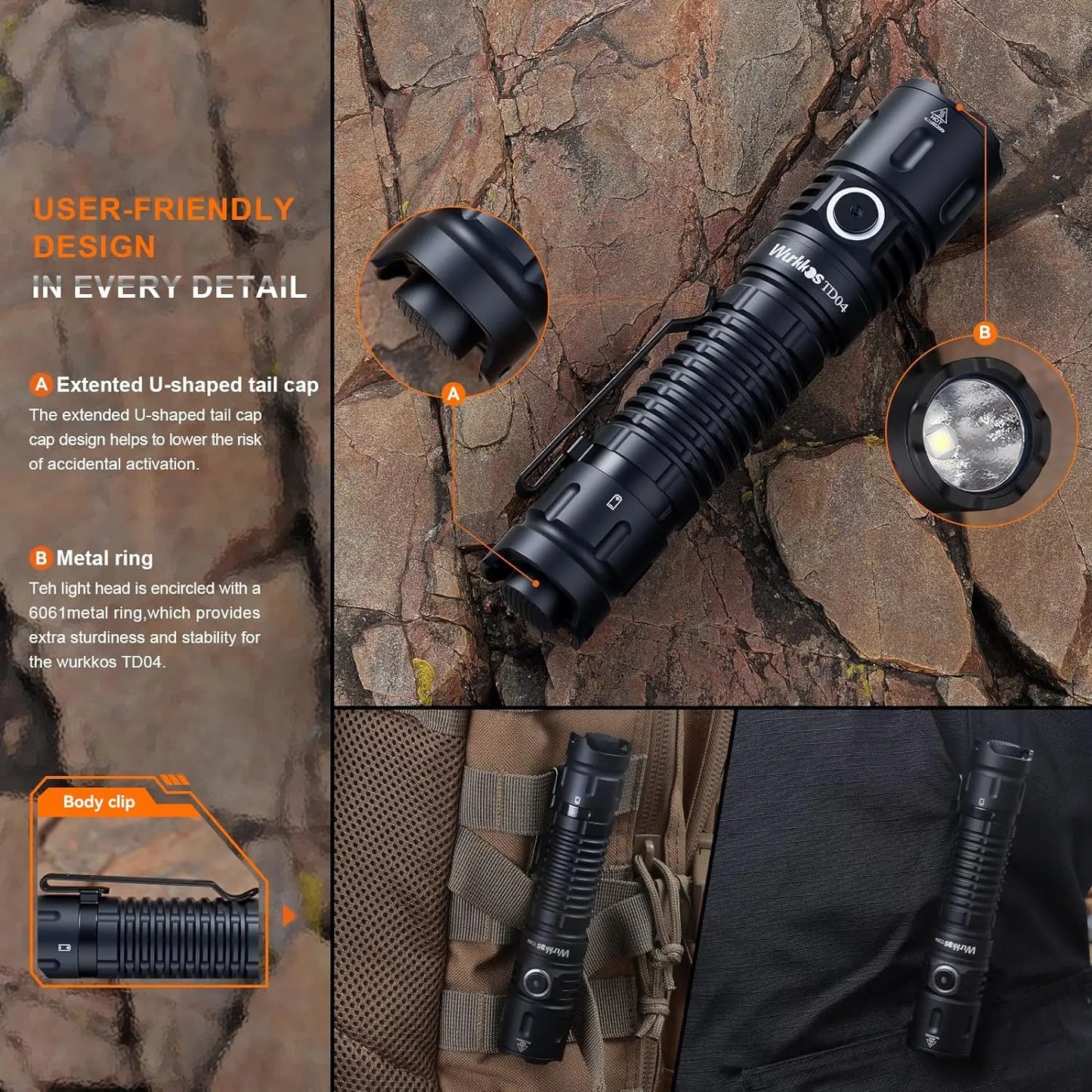 Wurkkos TD04 21700 Rechargeable Dual Mode Tactical Flashlight