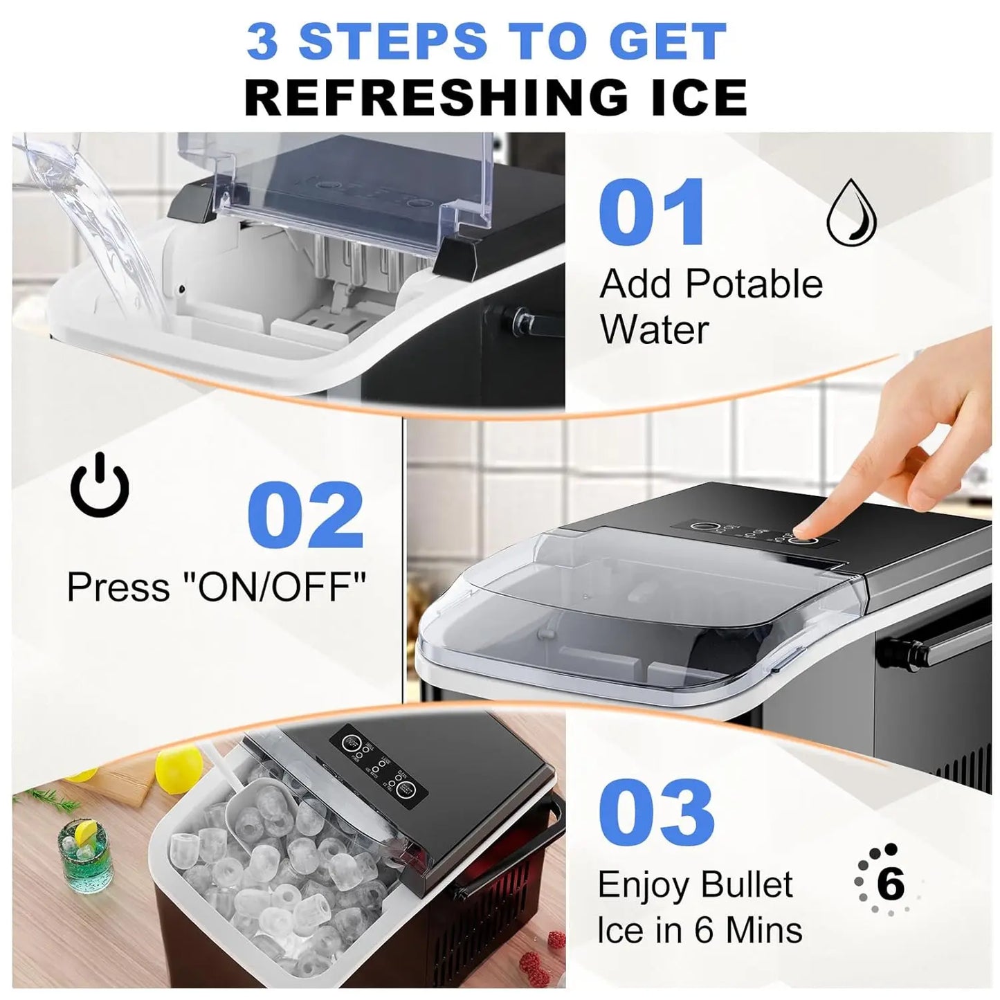 Portable Ice Maker for Home Kitchen RV Camping Auto Clean