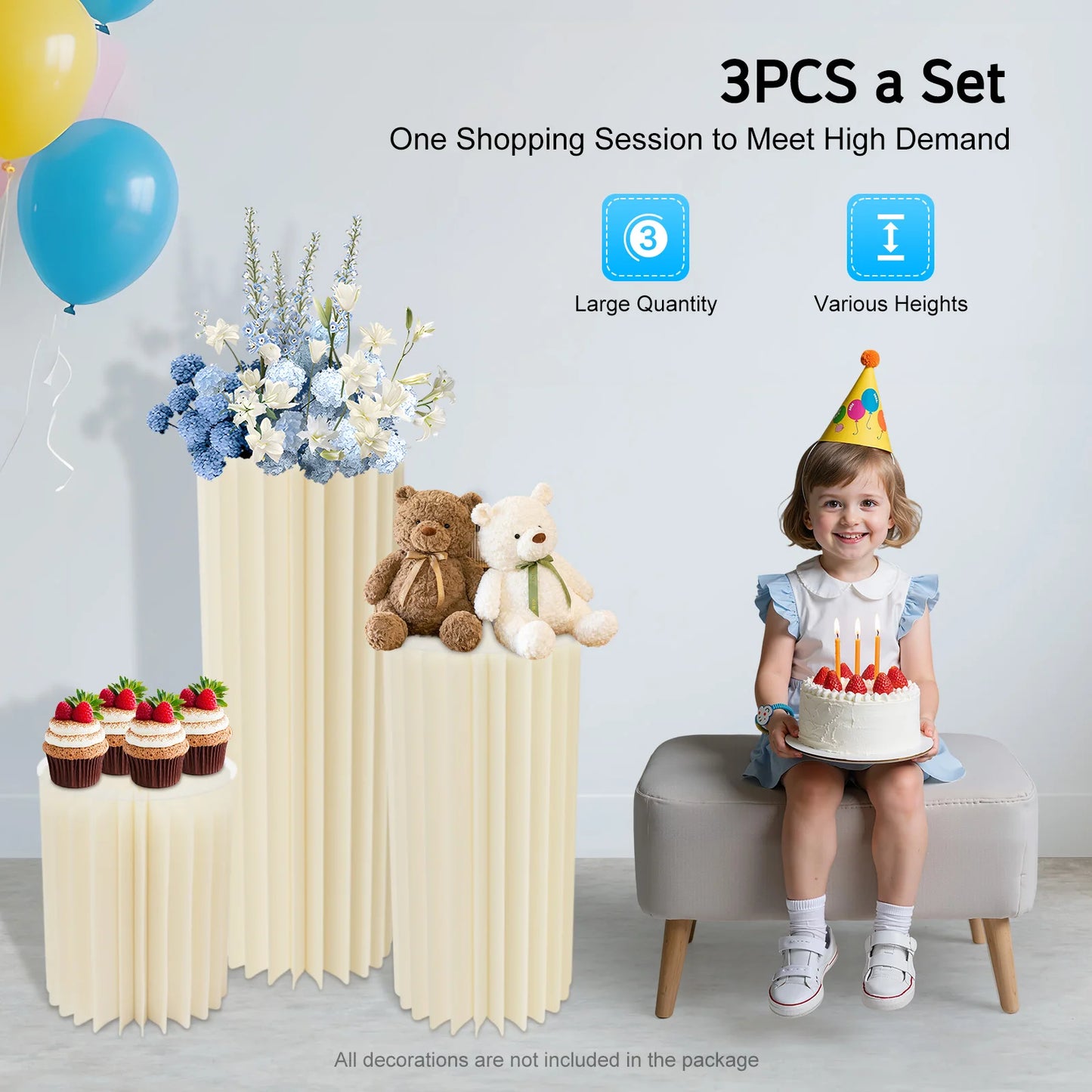 3-Piece Foldable Cardboard Centerpiece Display Columns for Wedding Party