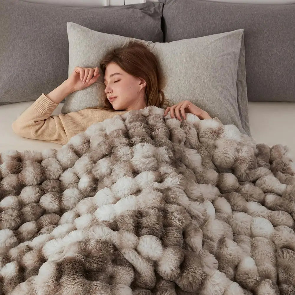 Throw Blanket or Couch, Cozy Spot and Plush Rabbit, Bubble Blanket or Sofa Bedroom Living Room, 50x60 Inches Tie Dye Brown
