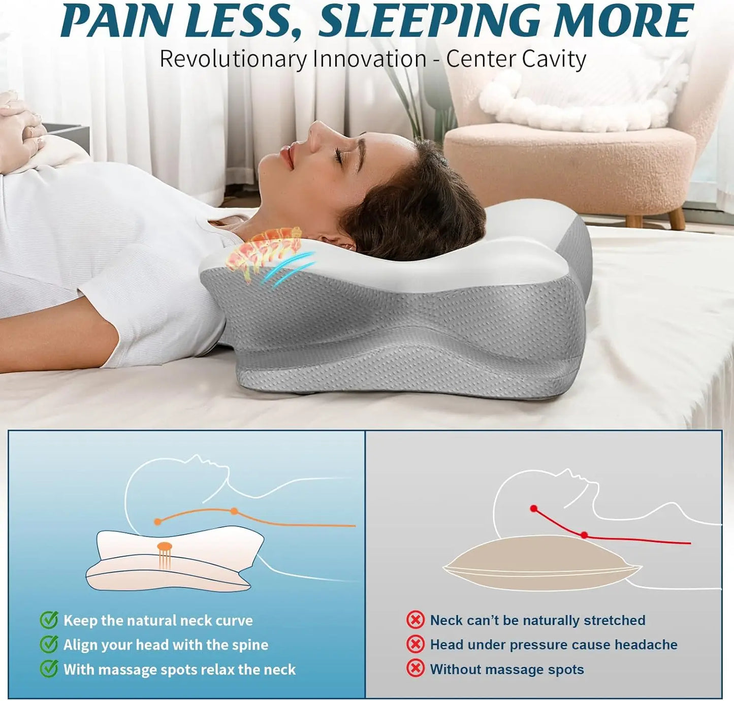 XMSJ Cooling Neck Pillow For Pain Relief Ergonomic Memory Foam