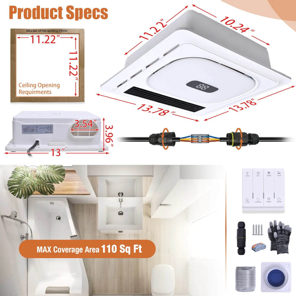 Bluetooth Speaker Bathroom Exhaust Fan 4-in-1 Speaker , Lighting, Heating, Ventilation, Exhaust Fan Home Bathroom Accessories