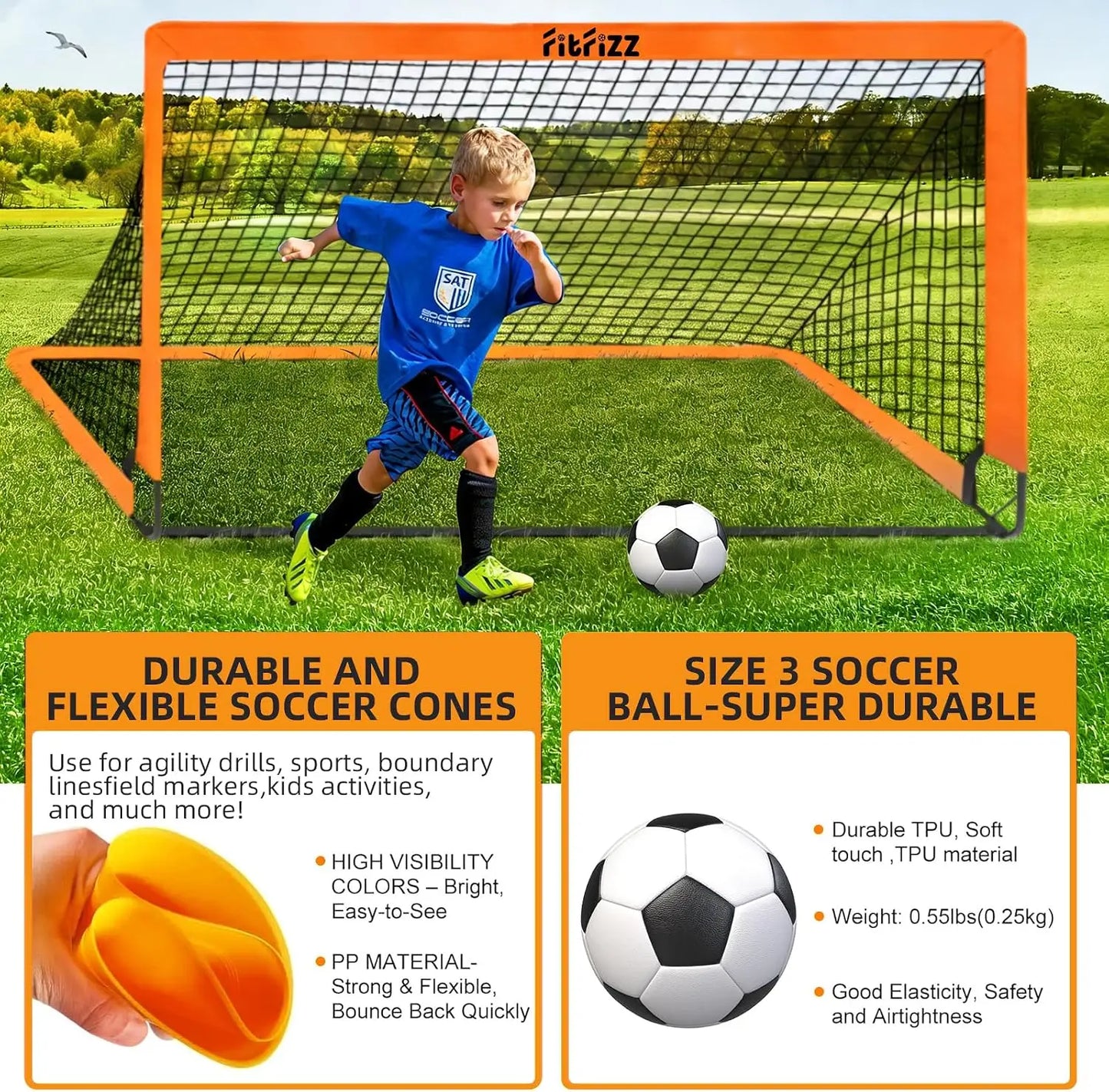 6x4ft Portable Pop Up Soccer Goal Set with Ball, Ladder, Cones - Backyard Training Equipment