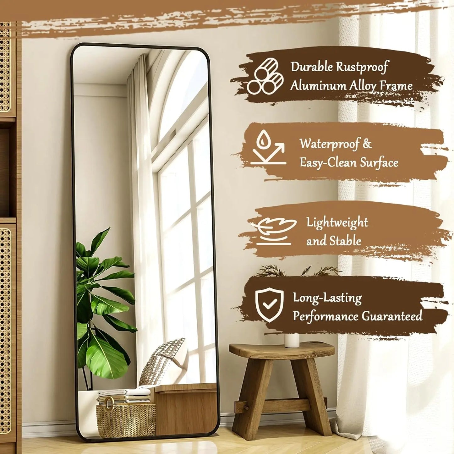 56"x21" Floor Full Length Mirror Standing Full Body Rounded Corner Rectangle Mirrors with Stand Hanging Wall Mounted Leaning Bed