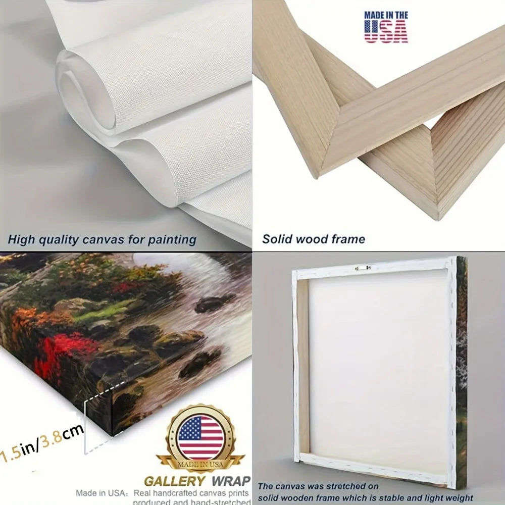 1.5 inch thick pine solid wood frame, natural scenery canvas mural, ocean sunset coast scenery beach picture wall decoration