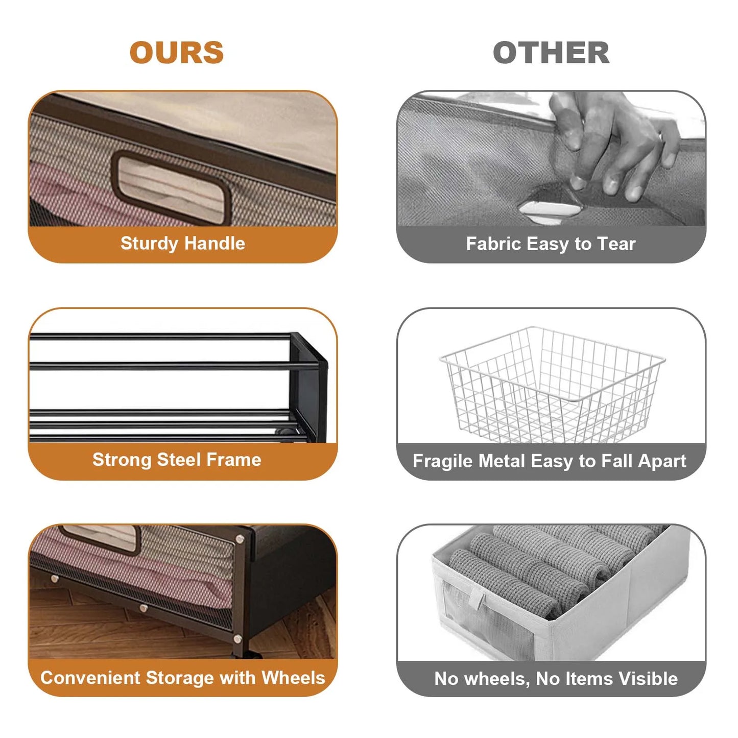 HiMISS 2 Pack Foldable Under Bed Storage With Wheels