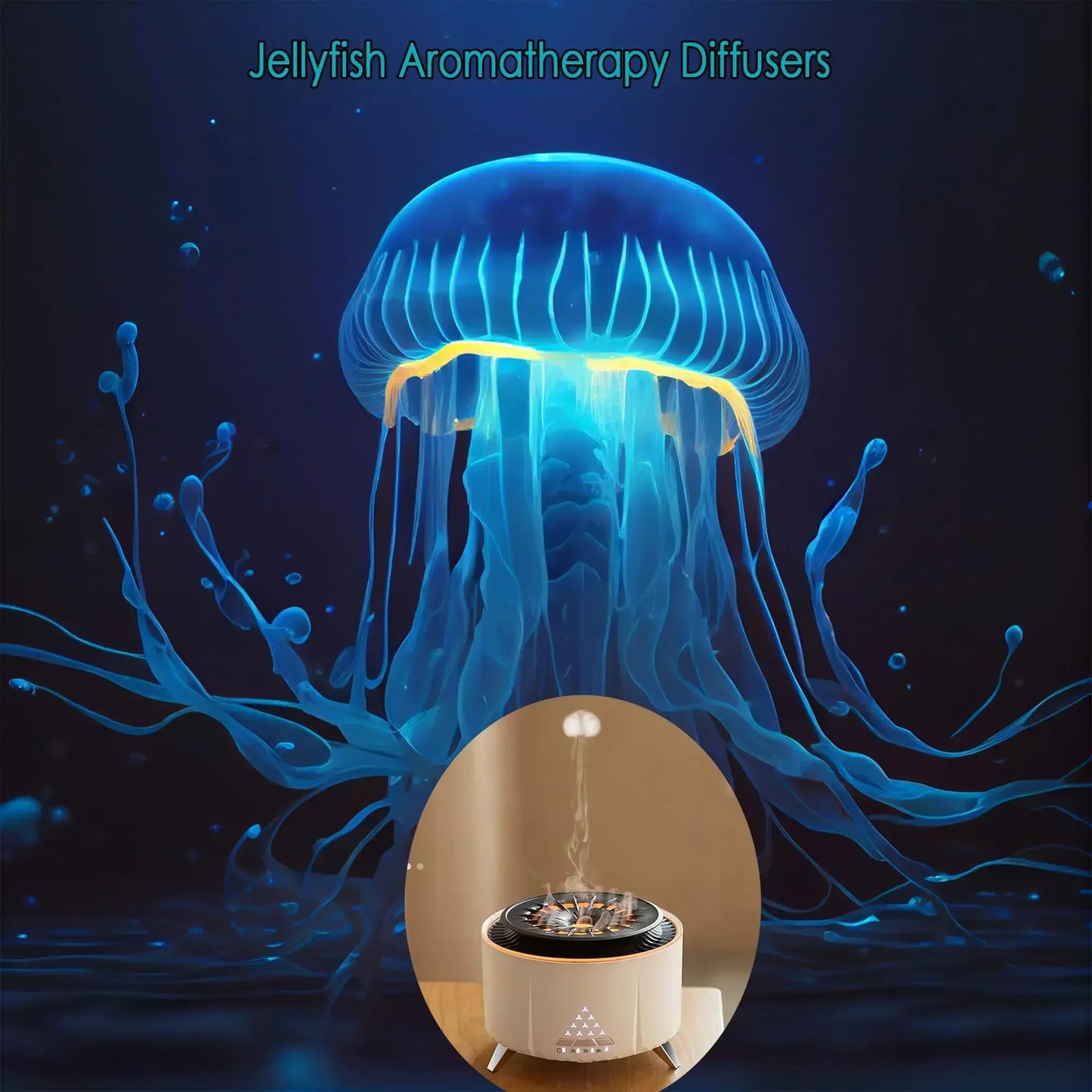 Flame Aroma Diffuser with White Noise Volcanic Lava Large Humidifier Jellyfish Mist Style Essential Oil Diffuser 3 Speed Modes