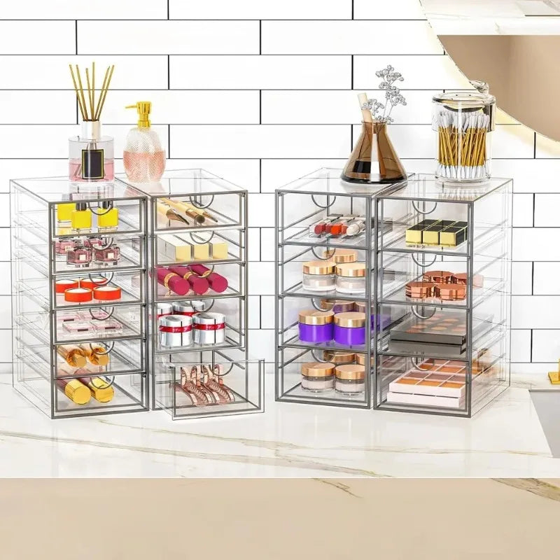 Acrylic Makeup Organizer With 19 Drawers 4 Pack Storage System