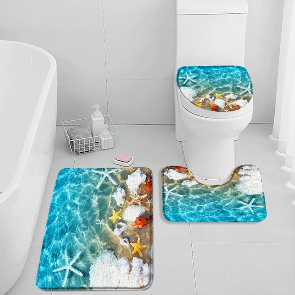 NONECN Beach Seascape Bath Mat Set 3 Piece Non Slip