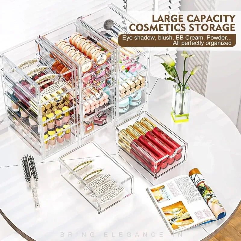 Acrylic Makeup Organizer With 19 Drawers 4 Pack Storage System
