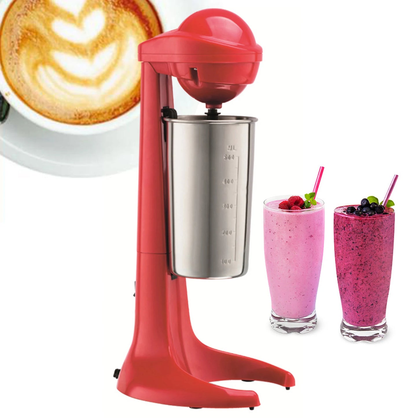 Red Milkshake Maker, 110V, 23000rpm, 100W Blender with 16.91oz Cup for Shakes Smoothies Latte Cocktails