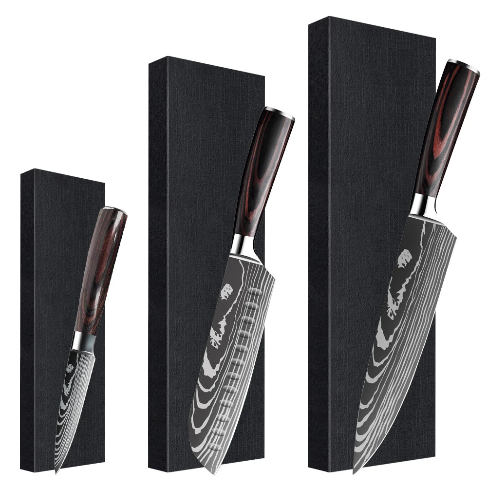 ZENG Damascus Pattern Kitchen Knife Set High Carbon Stainless Steel