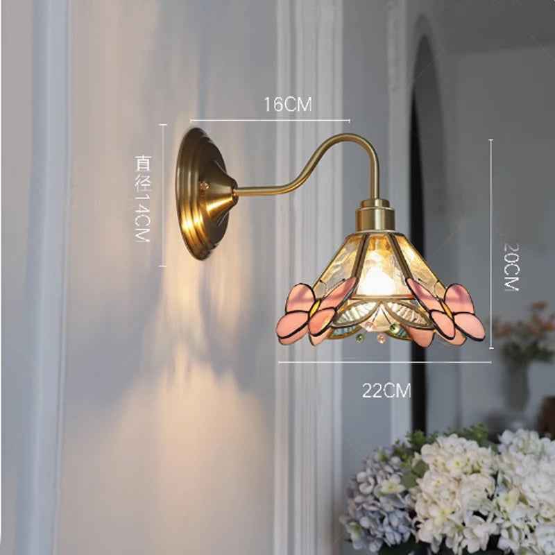 New Retro Copper Tiffany Wall Lamp Simple Reading Light Hanging Villa Bedroom Corridor Living Room Decorative Light Chandeliers
