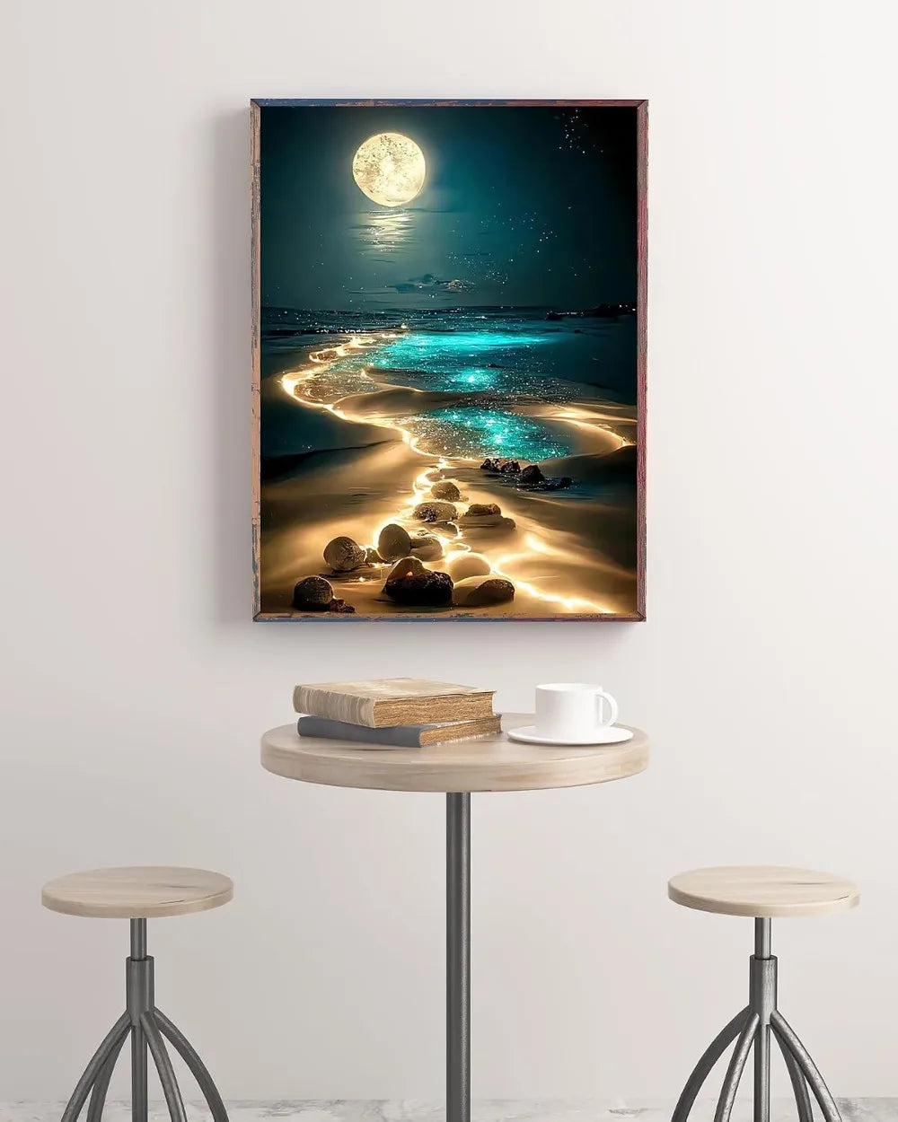Moonlight Beach Diamond Painting Kit for Adults, 5D Seaside Diamond Art, DIY Full Drill, 12x16 Inch Home Wall Decor