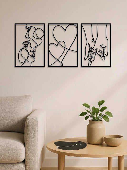 Minimalist Romantic Metal Wall Art Set 3 Pieces Couple Silhouette