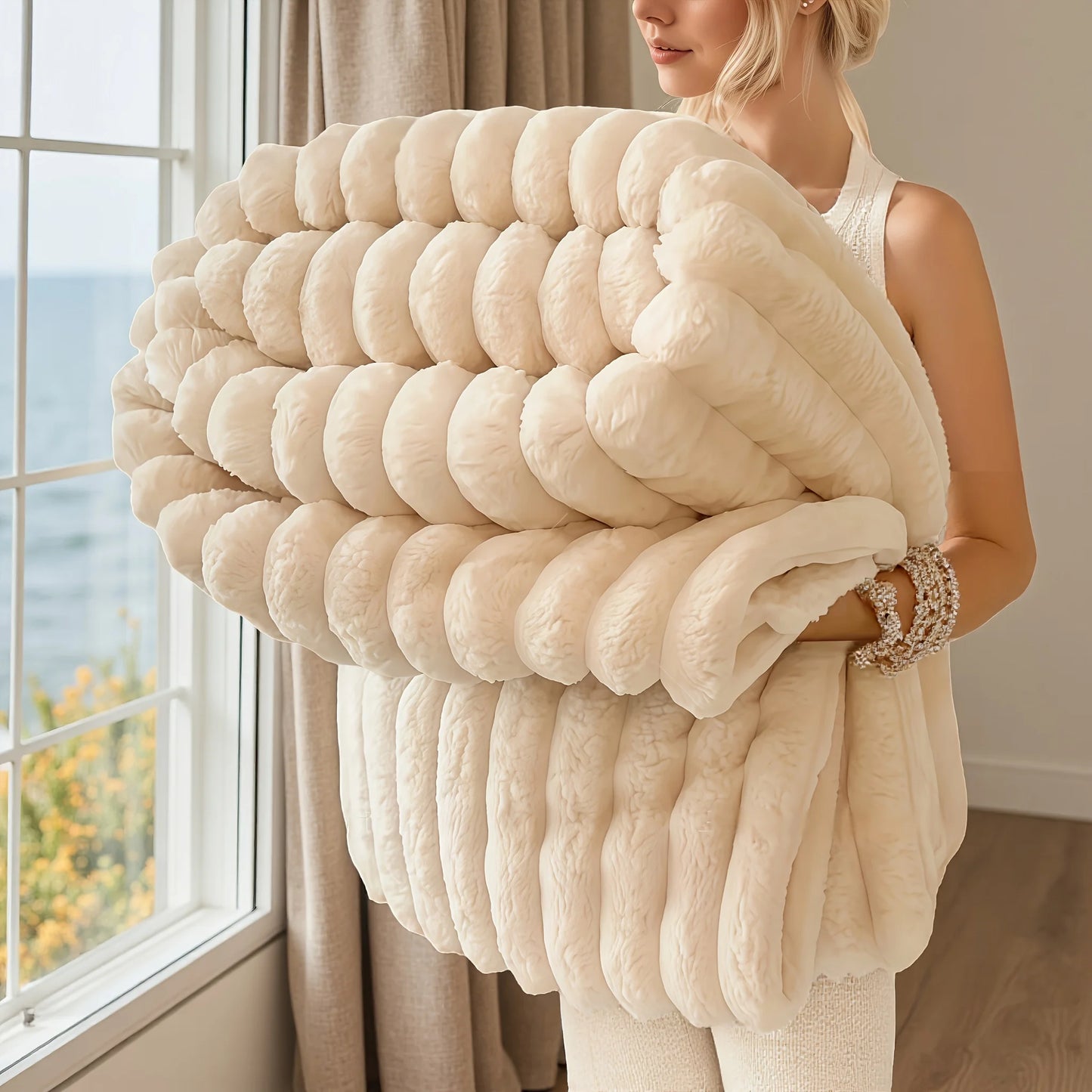 Luxurious Faux Rabbit Fur Blanket Super Soft Throw for Home