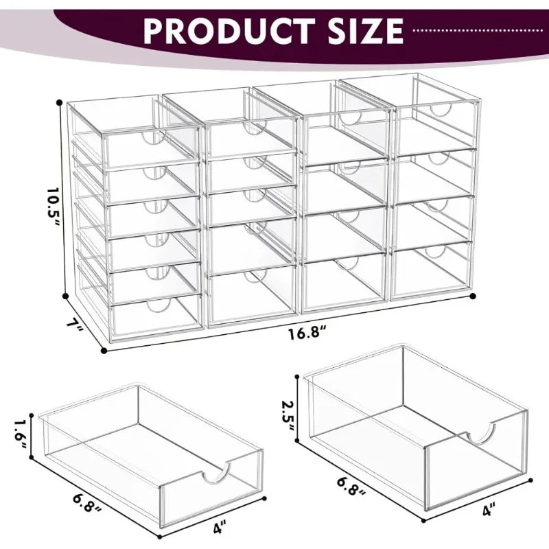 Acrylic Makeup Organizer With 19 Drawers 4 Pack Storage System