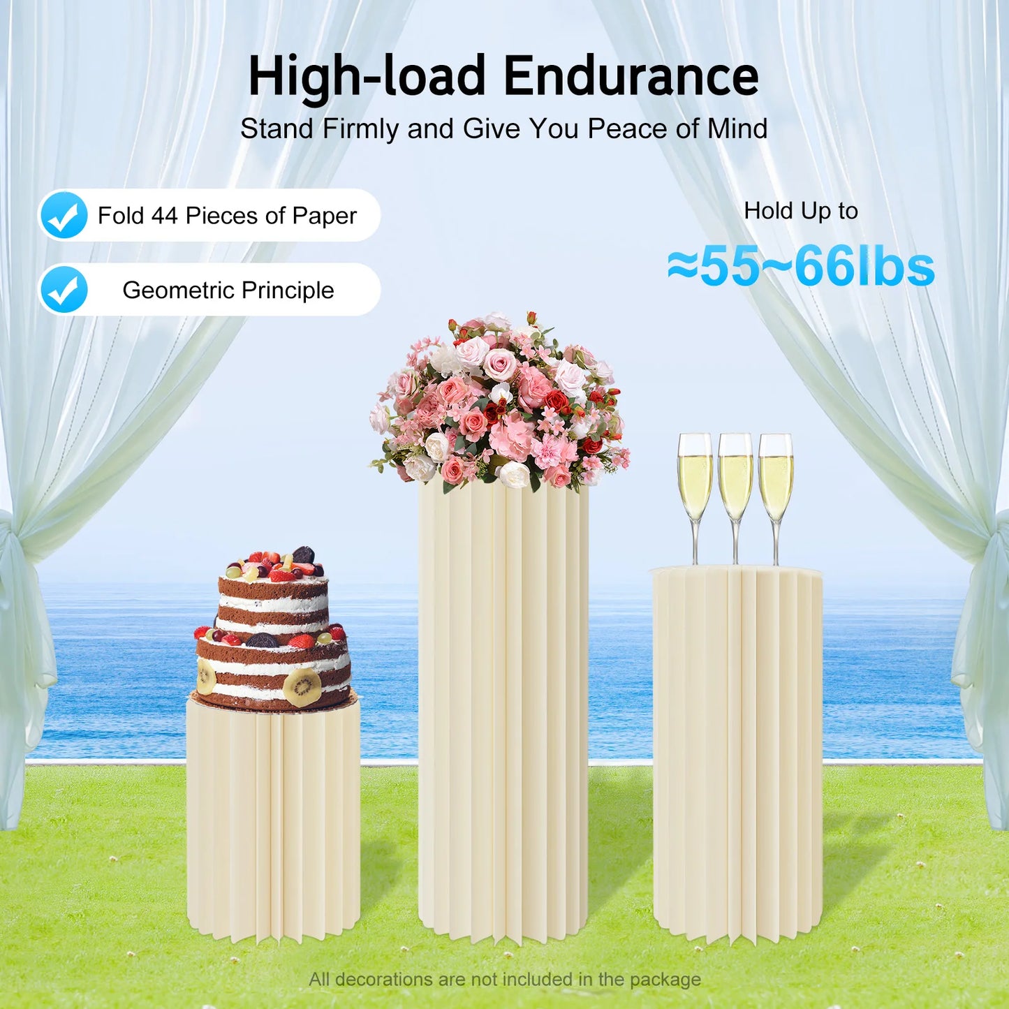 3-Piece Foldable Cardboard Centerpiece Display Columns for Wedding Party