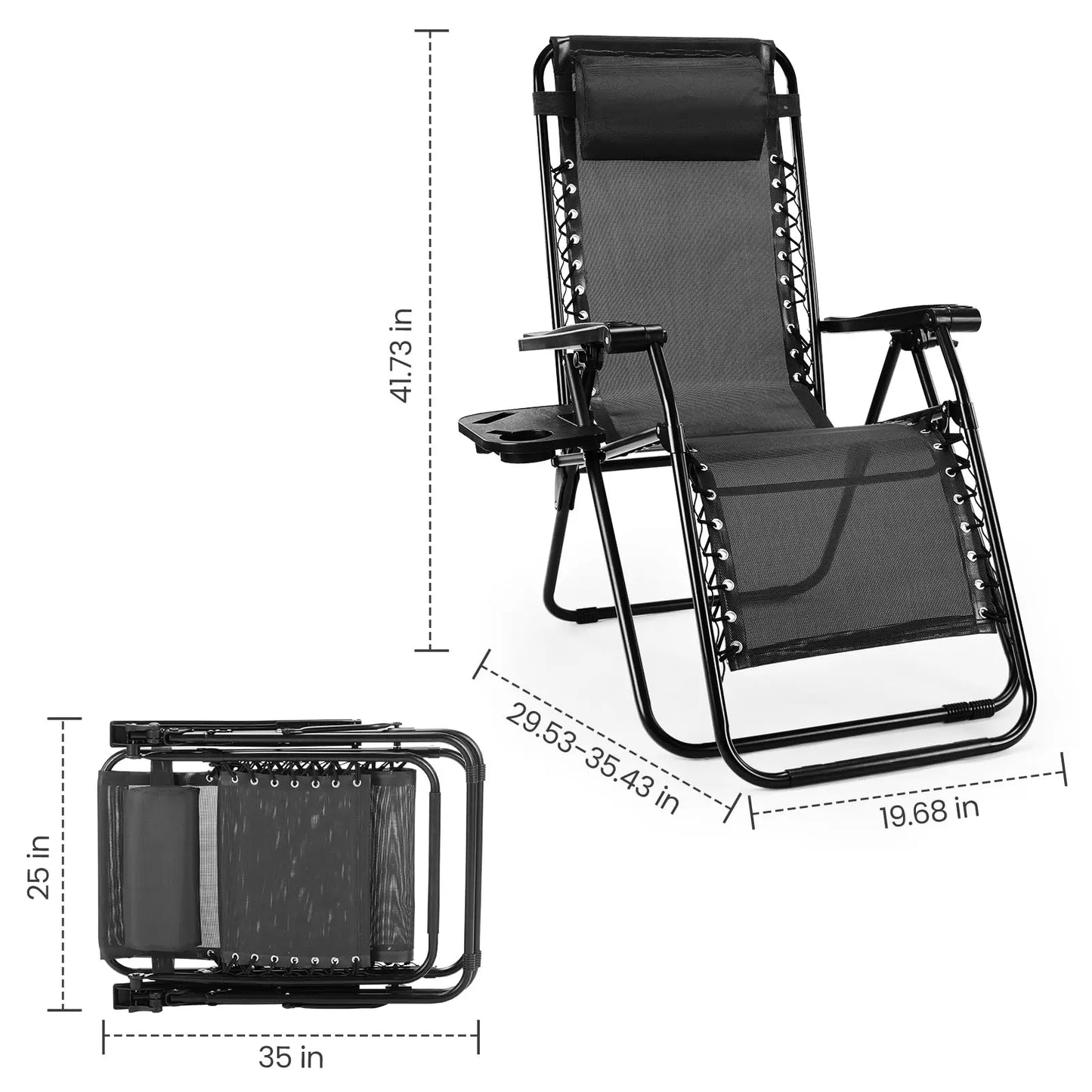 JHK Zero Gravity Two-Person Portable Recliners With Cup Holders