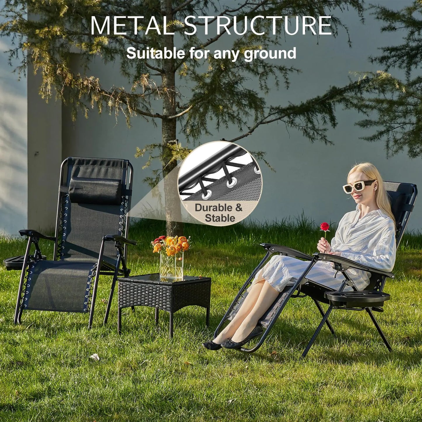 JHK Zero Gravity Two-Person Portable Recliners With Cup Holders