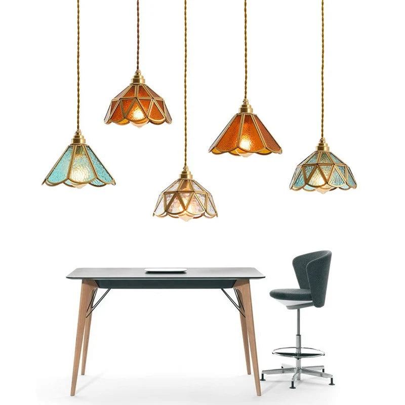 New Retro Copper Tiffany Wall Lamp Simple Reading Light Hanging Villa Bedroom Corridor Living Room Decorative Light Chandeliers