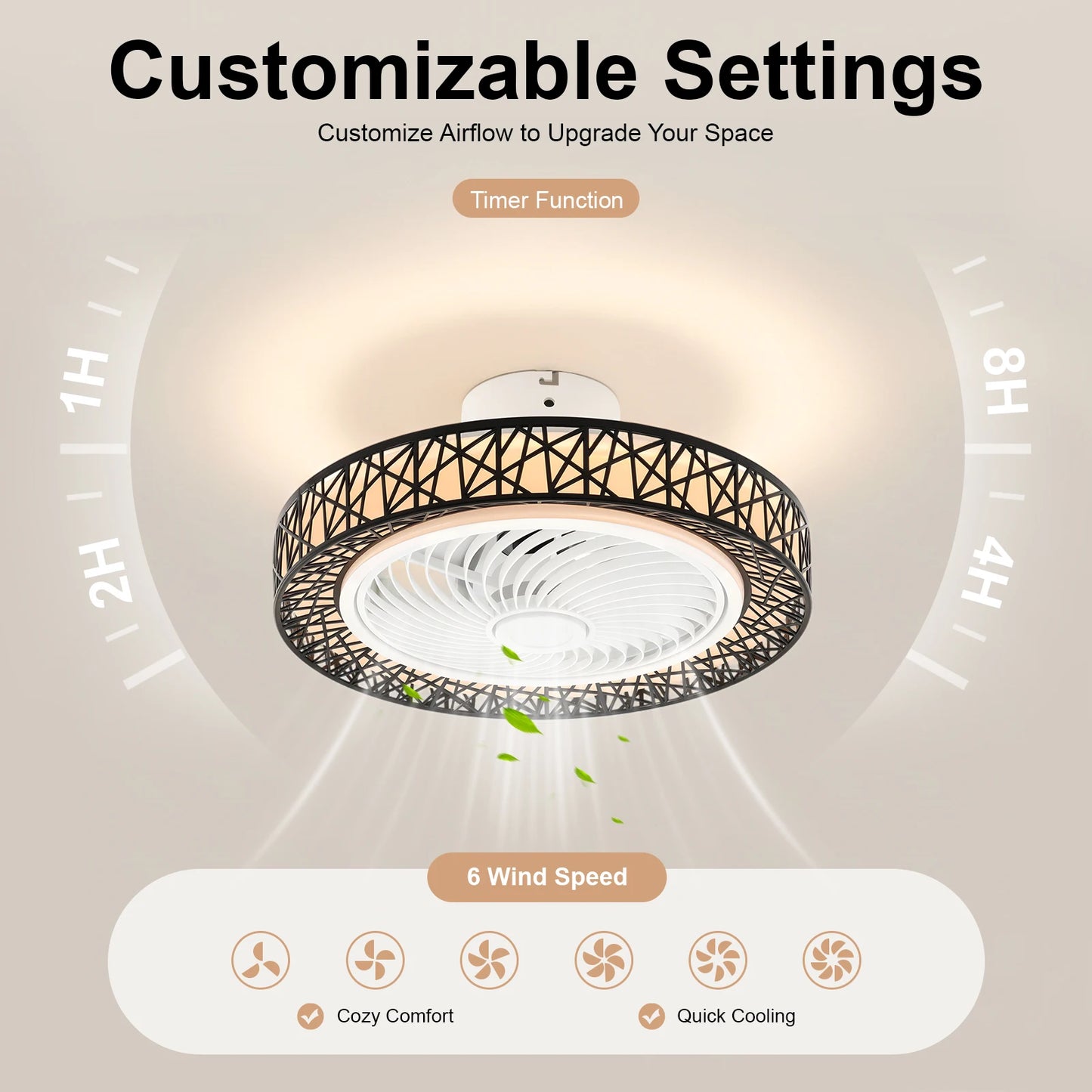Bird's Nest Ceiling Fan Light 48W LED 3 Color Temperature 6 Wind Speed 1/2/4/8H Timer Pure Copper Motor Reversible Fan Remote Control Fan Lamp For Bedroom Living Room