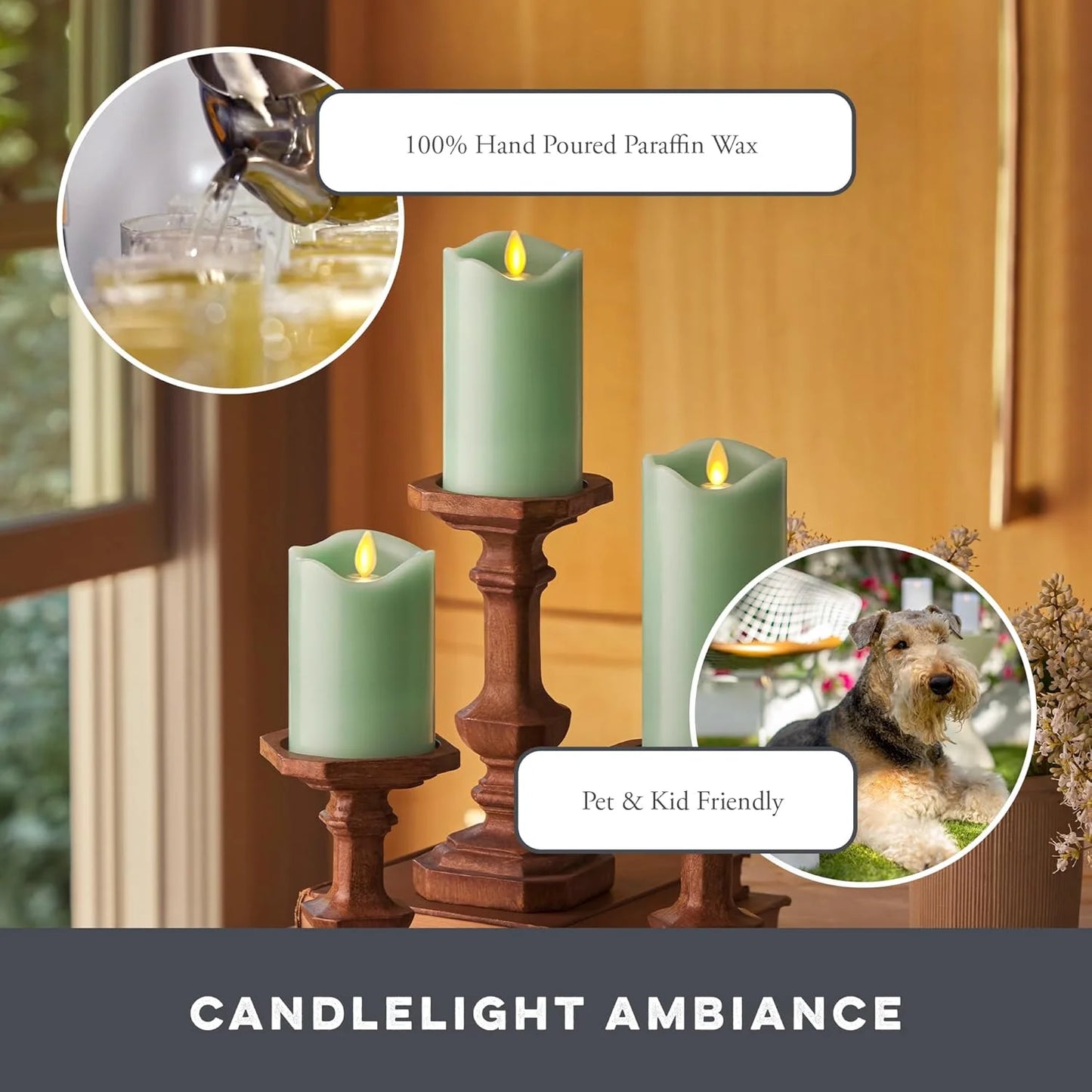 Set Of 3 Flameless LED Candles With Flickering Flame Wax