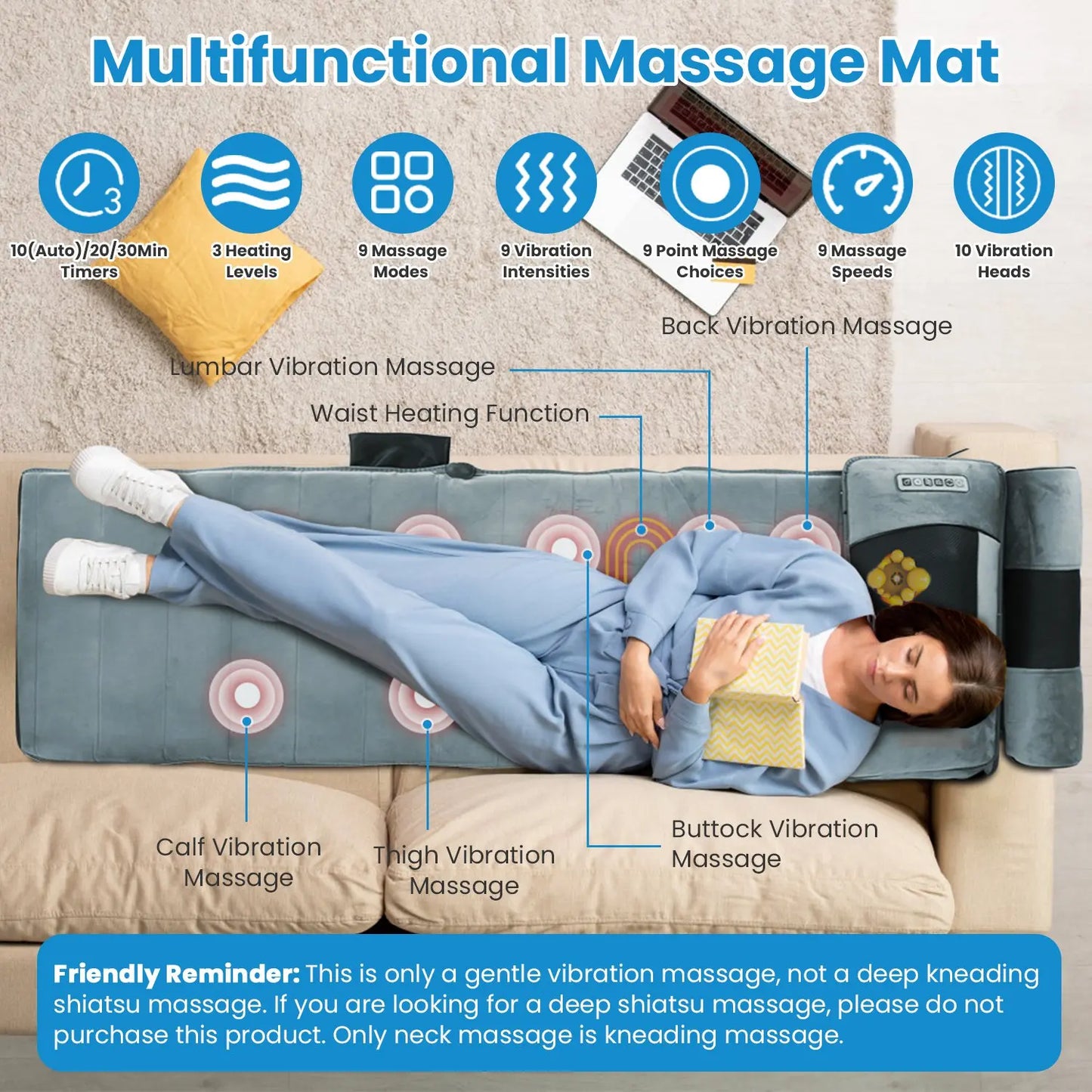Electric Massage Mattress With Vibrating Heating Infrared Full Body Cushion
